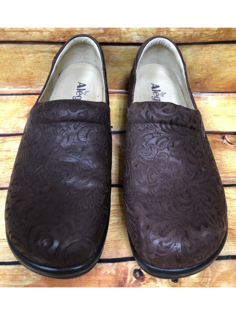 Alegria Womens 38 / 8-8.5 Keli KEL-433 Brown Embossed Paisley Leather Clog Shoes